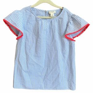 J.Crew Crewcuts Girls Seersucker Cotton Blouse with Embellished Sleeves Size 12